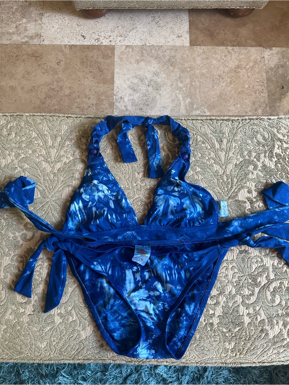 Lucky Brand Blue Tie-Dye Bikini
